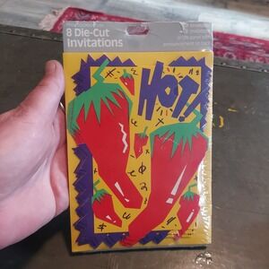 Vintage 1989 Colorbok Chili Pepper Hot Die-Cut Party Invitations 8ct Sealed USA